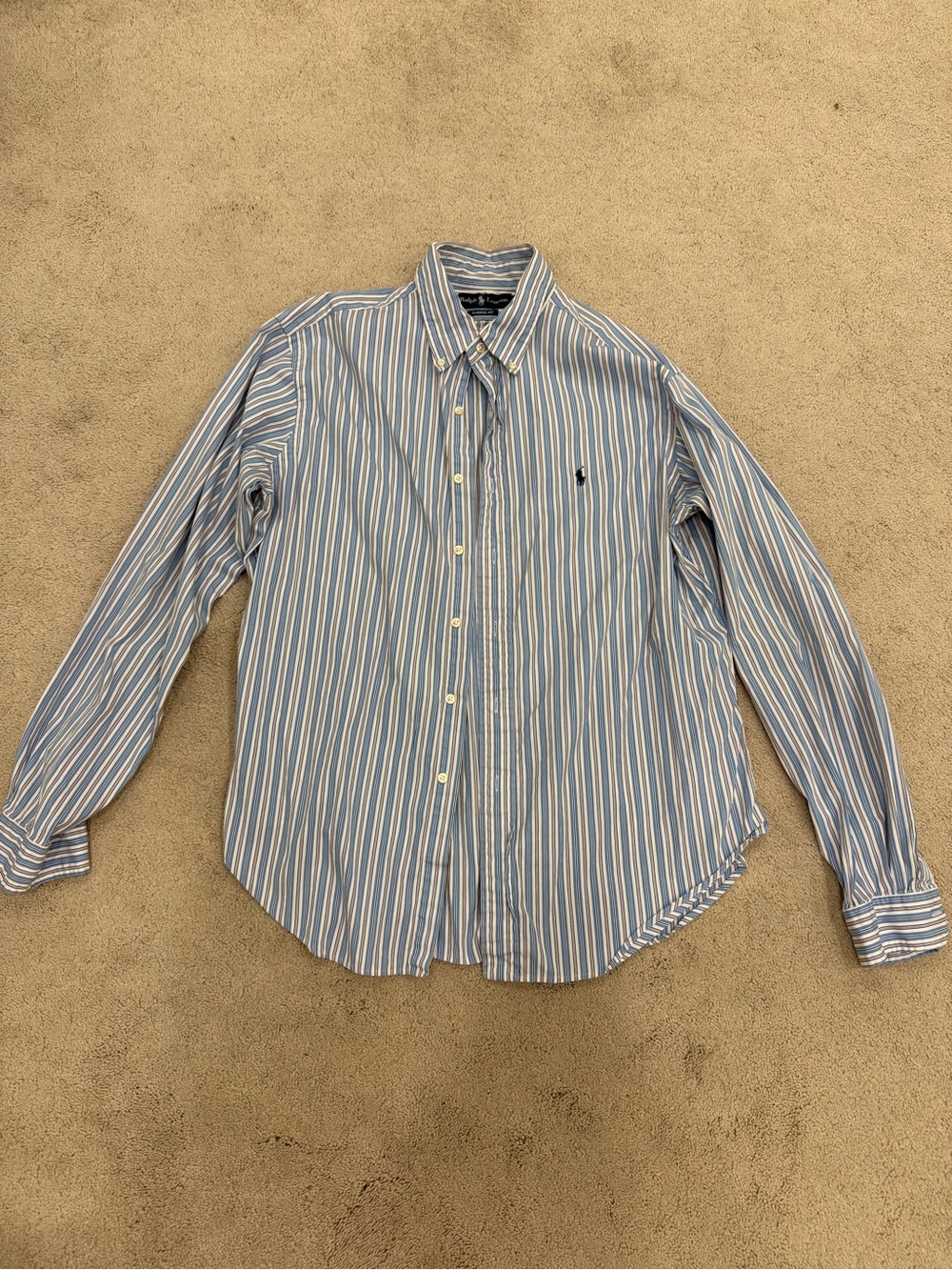 Ralph Lauren Blue and White Striped Button-Down Shirt